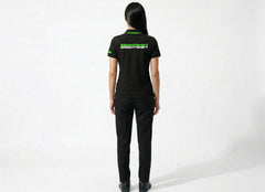 BrightShift Classic black and green short-sleeve work polo on model