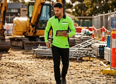 BrightShift Site green and charcoal long-sleeve custom work polo