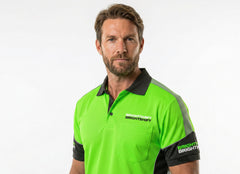 BrightShift Fluoro green and black striped short-sleeve work polo, detail
