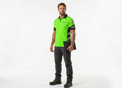 BrightShift Fluoro green and black striped short-sleeve custom work polo