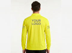 Hi-vis yellow work polo showing custom logo placement on the back
