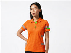 BrightShift hi-vis fluoro orange short-sleeve work polo, front view